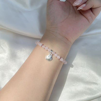 Gemstone Bracelet 6mm | Rose Quartz with Charm