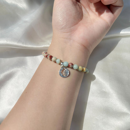 Gemstone Bracelet 6mm | Snakeskin Jasper with Charm