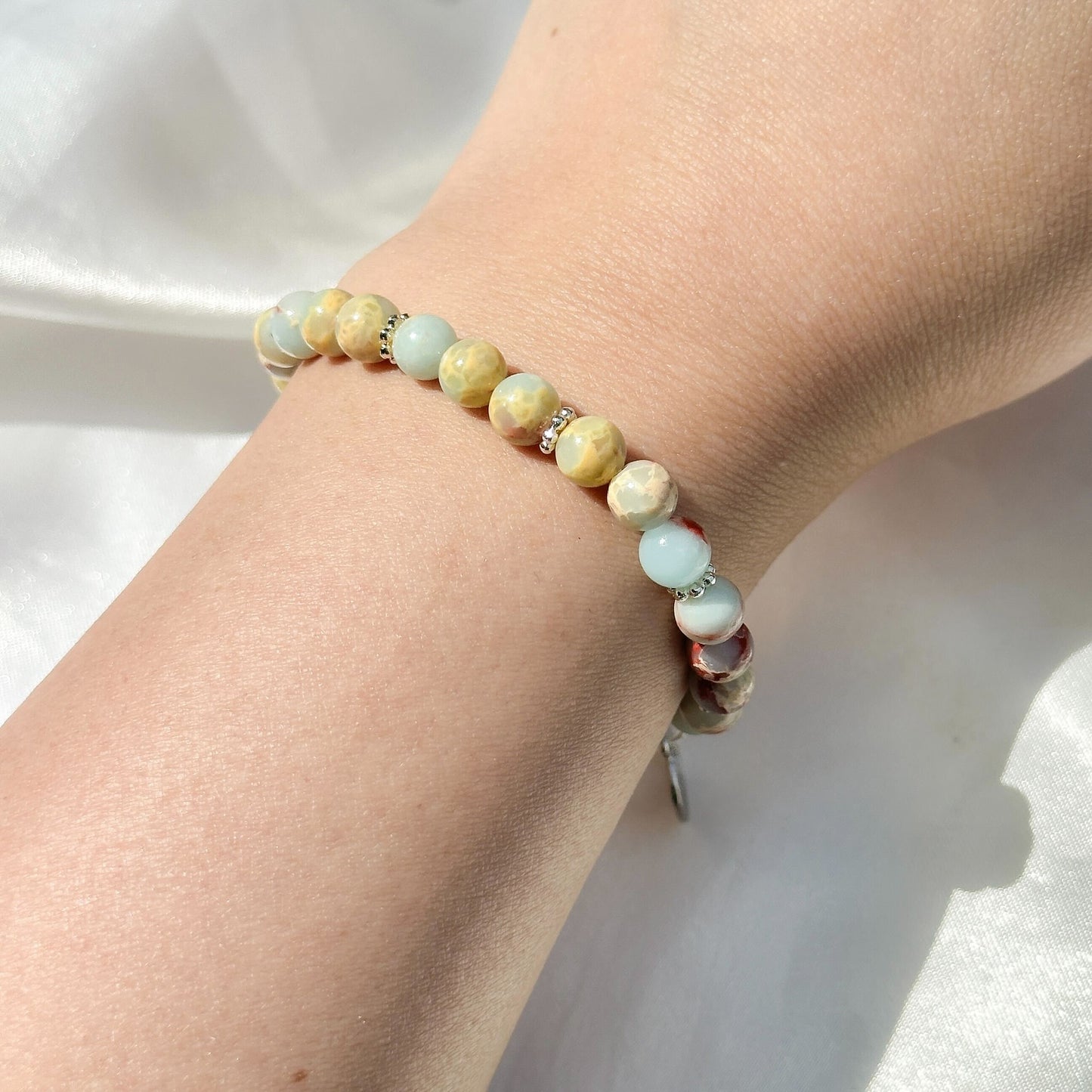 Gemstone Bracelet 6mm | Snakeskin Jasper with Charm