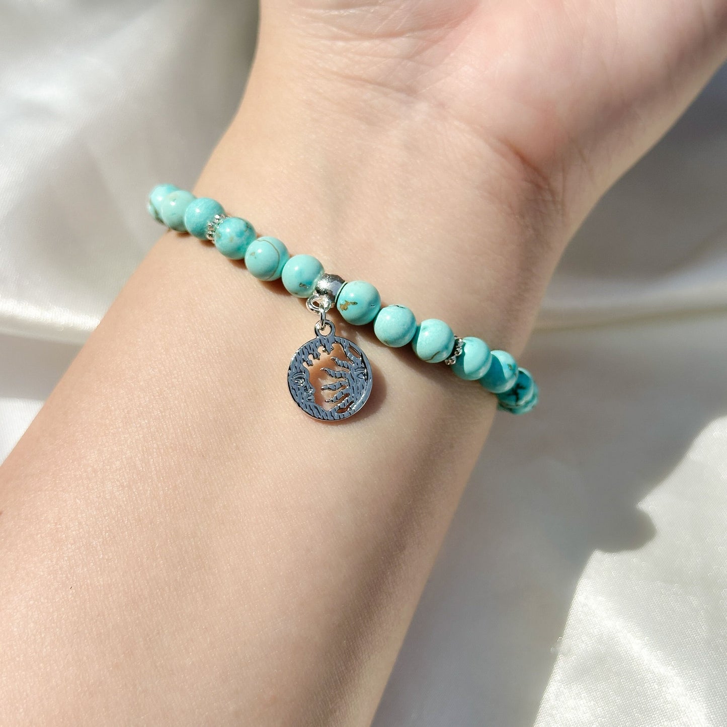 Gemstone Bracelet 6mm | Turquoise with Charm