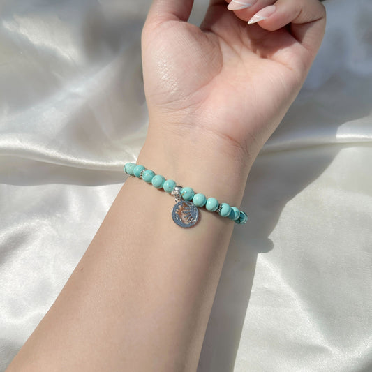 Gemstone Bracelet 6mm | Turquoise with Charm