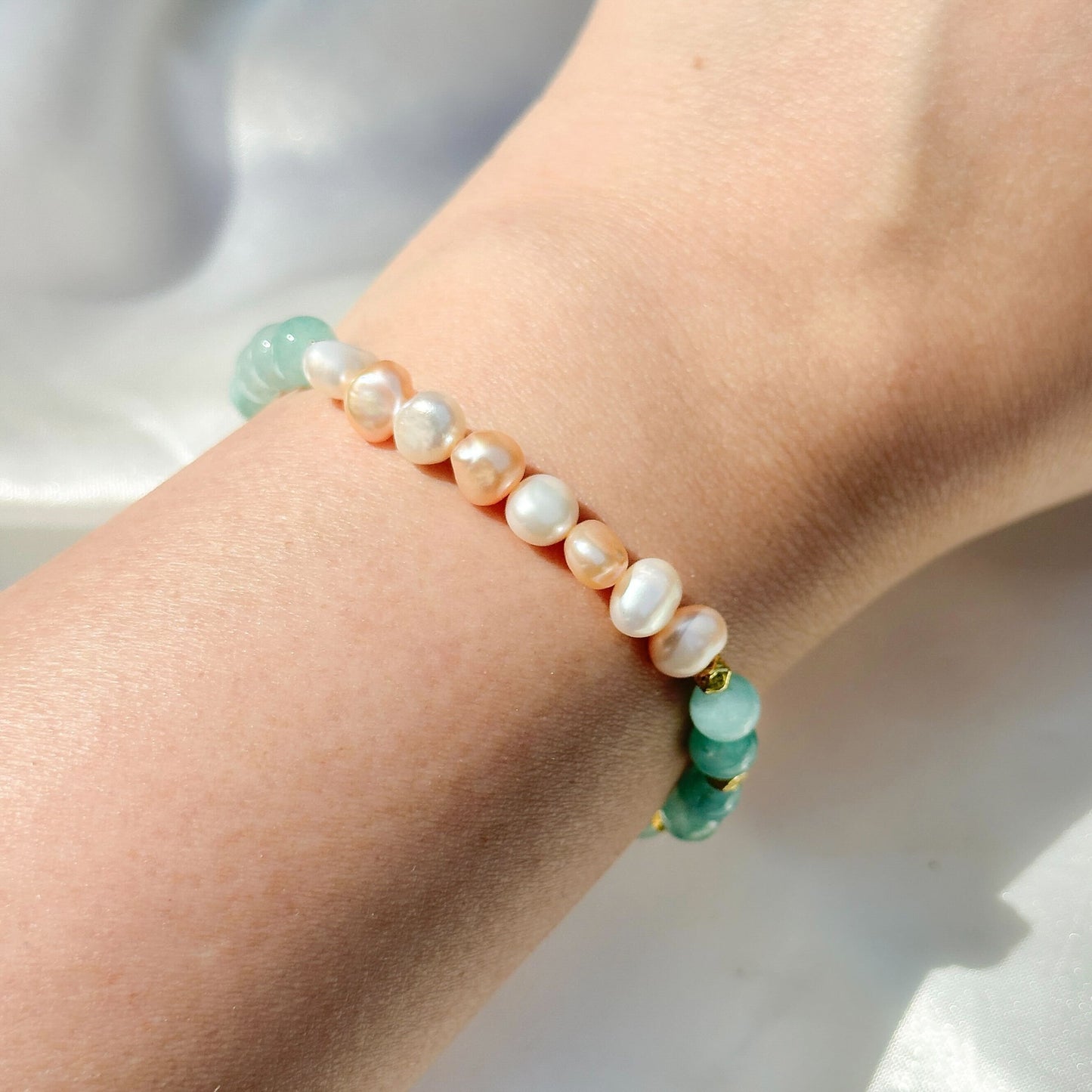 Gemstone Bracelet 6mm | Mint Green Amazonite & Philippines Freshwater Pearls (B)
