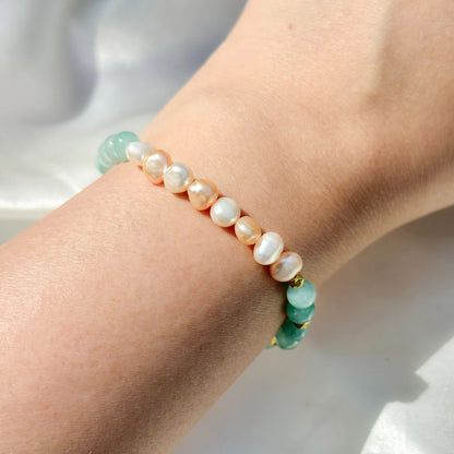 Gemstone Bracelet 6mm | Mint Green Amazonite & Philippines Freshwater Pearls (B)