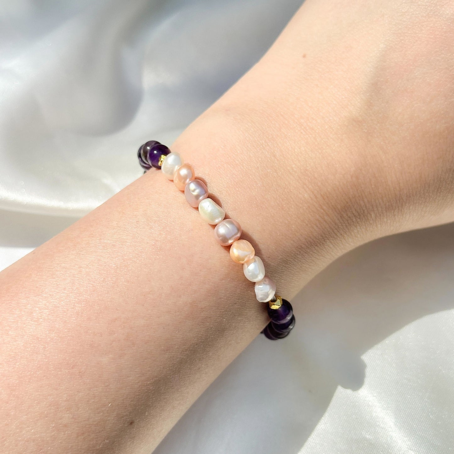 Gemstone Bracelet 6mm | Canadian Amethyst & Philippines Freshwater Pearls