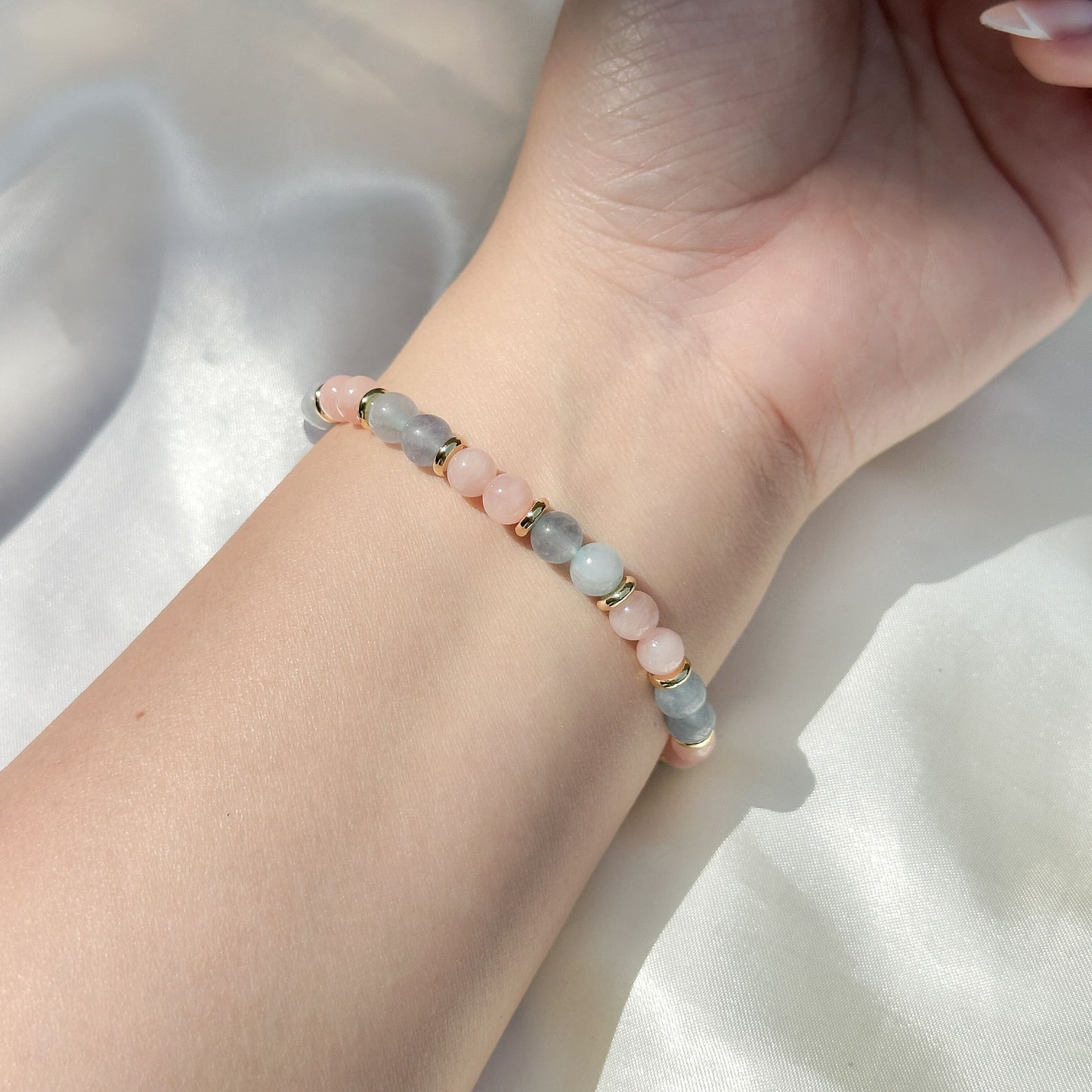 Gemstone Bracelet 6mm | Rose Quarz, Blue Chalcedony, & Philippines Freshwater Pearls