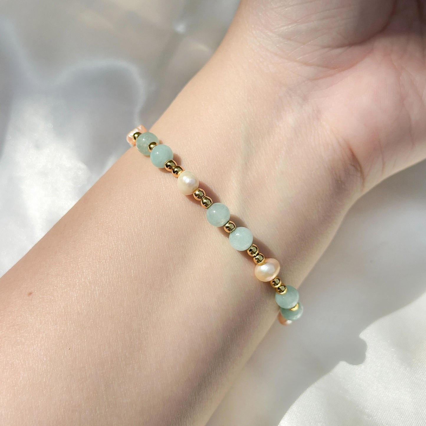 Gemstone Bracelet 6mm | Mint Green Amazonite & Philippines Freshwater Pearls (A)