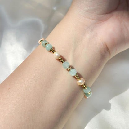 Gemstone Bracelet 6mm | Mint Green Amazonite & Philippines Freshwater Pearls (A)
